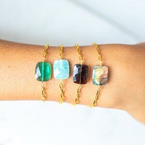 Gorgeous Amazonite Gemstone Bracelet Gold paperclip chain PRETTY Bracelet gift